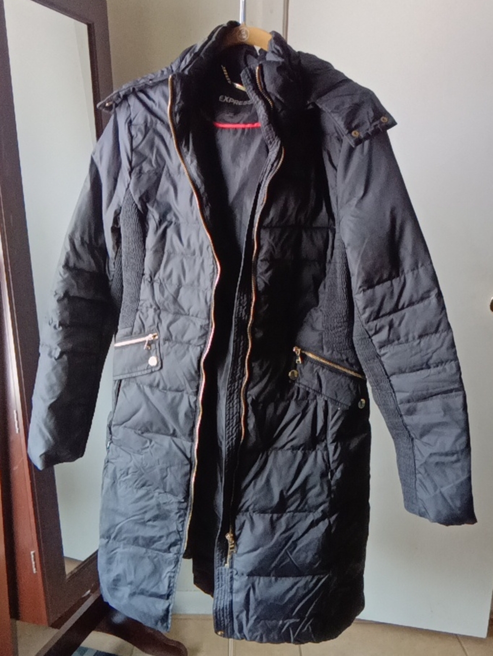 Express Black Quilted Long Hooded Puffer Coat